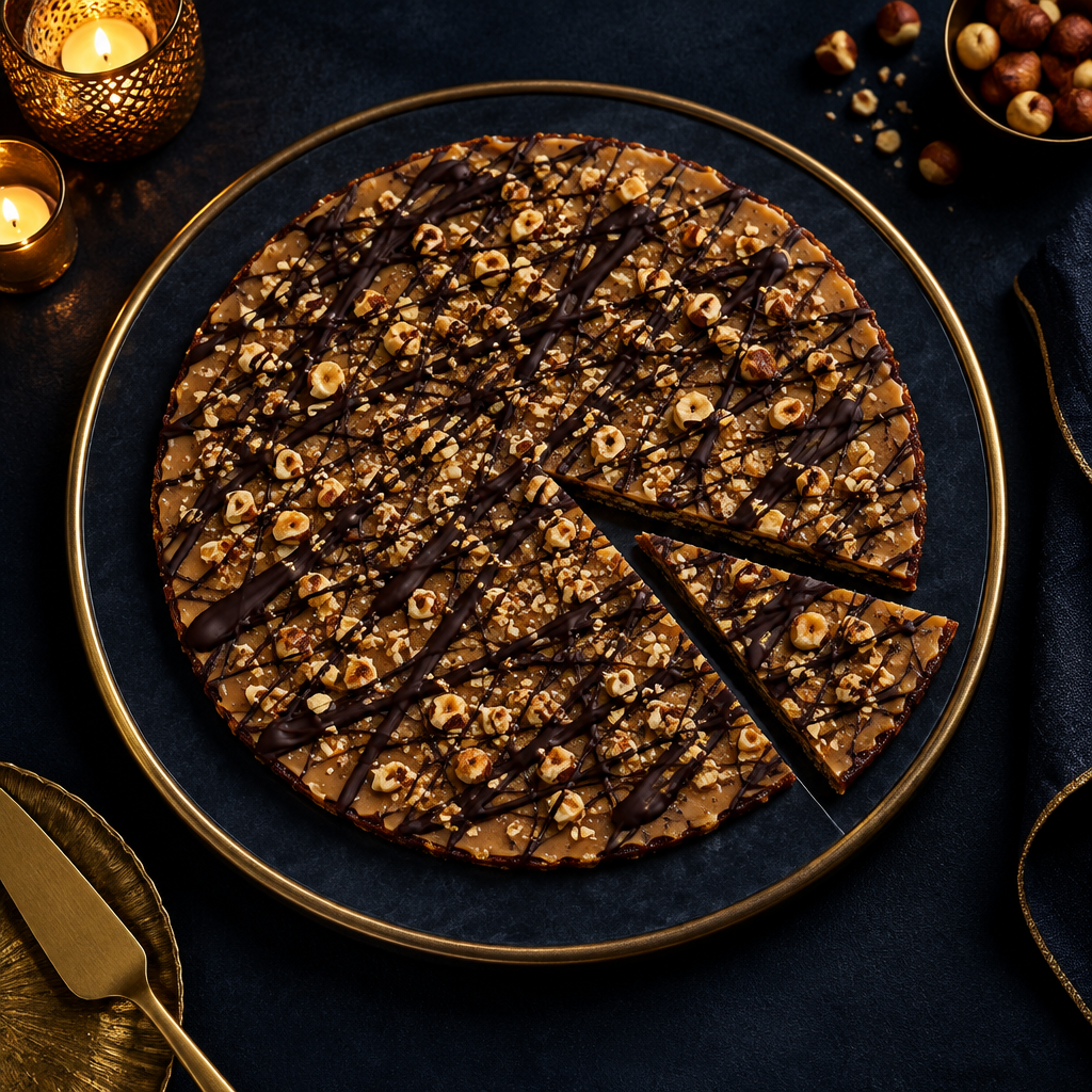 The Big Date chilled, dense and fudgy with a slice cut away